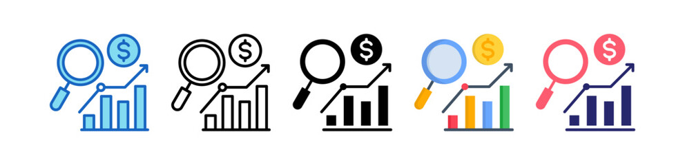 Financial Forecasting Multiple Style Icon Set Collection. 