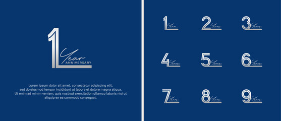 anniversary vector logo set, silver color and handwriting can be use for celebration