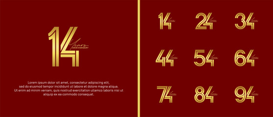 anniversary vector logo set, gold color with handwriting can be use for celebration