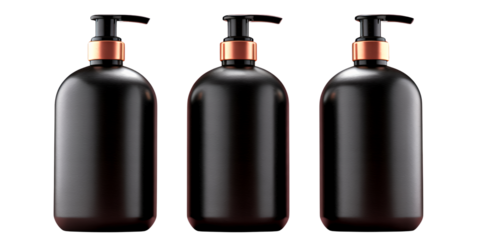 Elegant Matte Black Pump Bottles on Pink Gradient Background