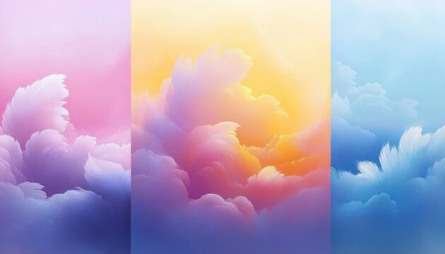 Soft, colorful clouds in gradient shades of pink, purple, yellow, orange, and blue creating a dreamy, calming atmosphere