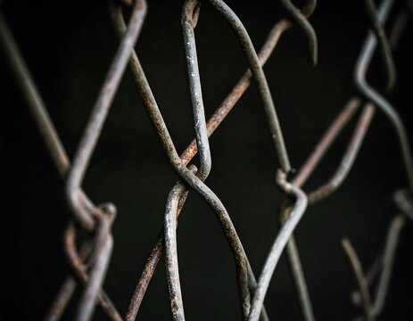 Close-up rusty wire mesh fence