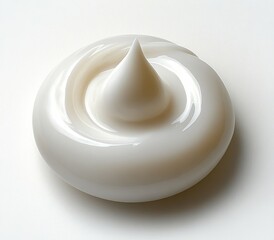 Smooth swirl of white creamy lotion or moisturizer with a glossy, thick texture on a white surface conveying freshness and purity
