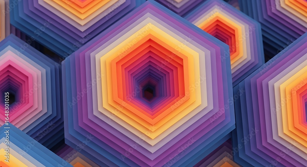 Fototapete colorful hexagonal layers creating abstract depth and geometric patterns