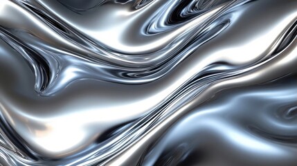 Smooth and fluid metallic surface with reflective and wavy textures creating a shiny silver abstract pattern