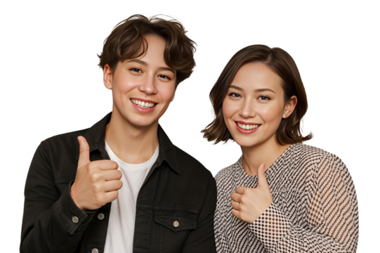 Enthusiastic Young Asian Couple in Studio Portrait