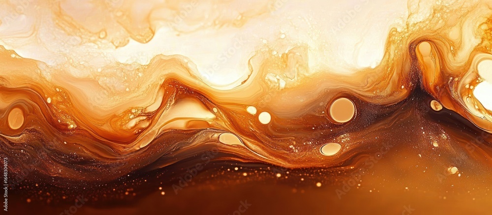 Aufkleber abstract swirling patterns of brown, beige, and orange tones with fluid, wave-like shapes and glowin