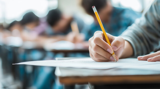 Students Taking a Written Exam in Education Setting - Powered by Adobe