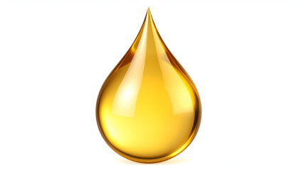 Golden Liquid Drop with Smooth Texture and Shiny Finish on a Pure White Background