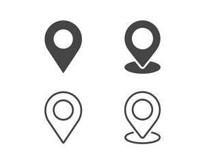 Collection of four different map pin location icons on black background