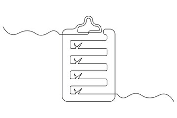 Minimalist Clipboard with Checklist Single Line Art Vector Illustration  Continuous One Line Drawing Design.