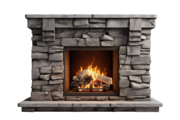 Cozy Stone Fireplace: A Rustic Interior Design Element on transparent background png