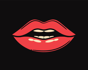 Obraz premium A cartoonish drawing of a red mouth with a black outline. The mouth is open and has a white line down the center