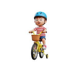 Fototapeta premium 3D cartoon character image of a child riding a bicycle, isolated in transparent white