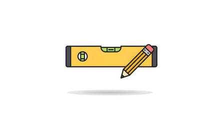 Spirit Level and Pencil Flat Icon for Construction and Design