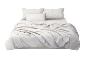 Elegant White Bedding Set: Crisp Cotton Sheets & Pillowcases on transparent background png