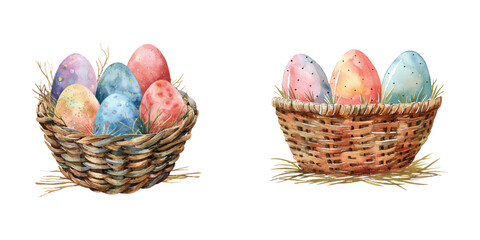 easter egg on basket watercolor vector illustration