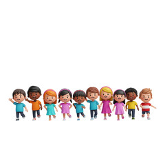 Obraz premium 3d cartoon image of children lined up cheerfully, isolated in transparent white