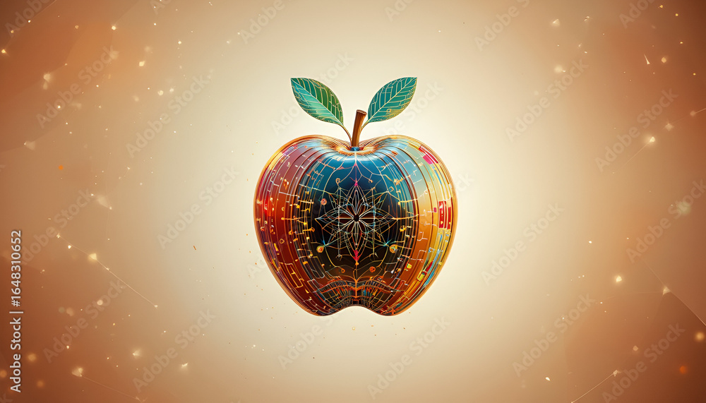 Aufkleber stunning abstract digital apple with intricate glowing geometric patterns and vibrant colors symboli