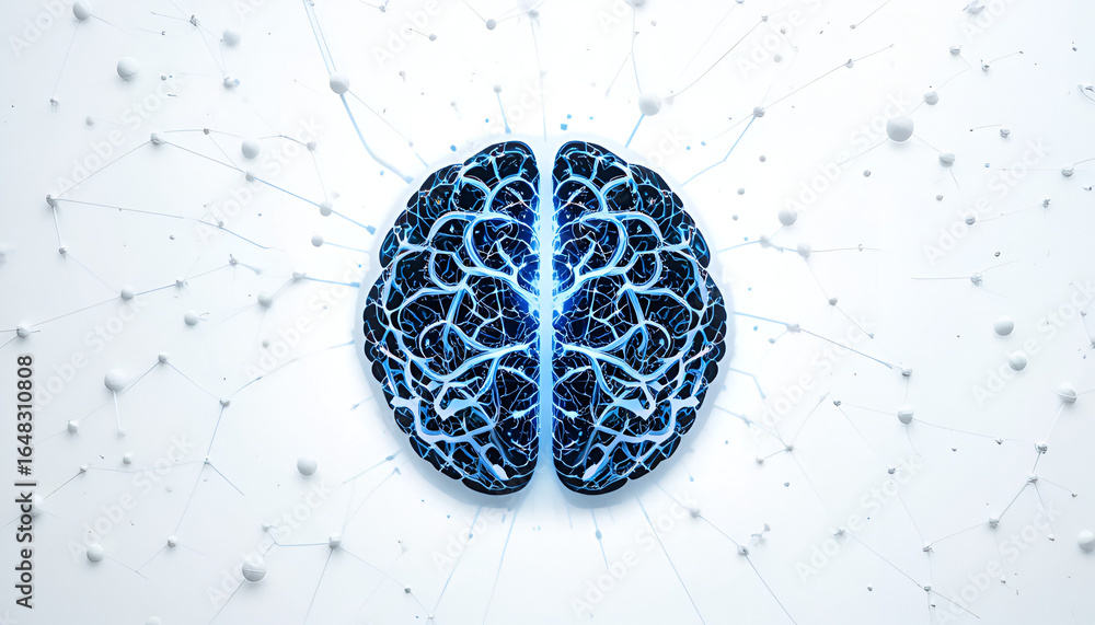 Aufkleber dynamic neural network visualization of a glowing brain with intricate connections representing thou