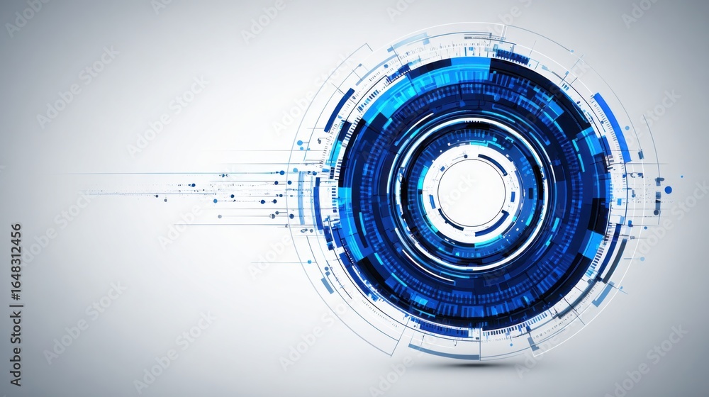 Poster unique blue and white circular shape in ai-driven market insight icon concept featuring abstract rad