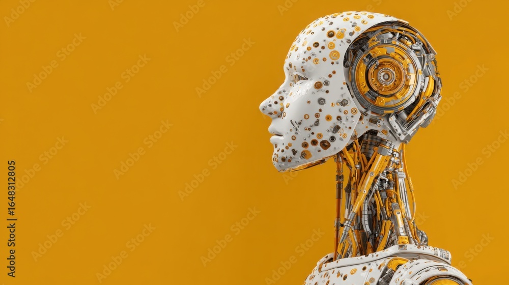 Aufkleber advanced ai-powered valuation tool icon concept featuring futuristic robot head analyzing data and m
