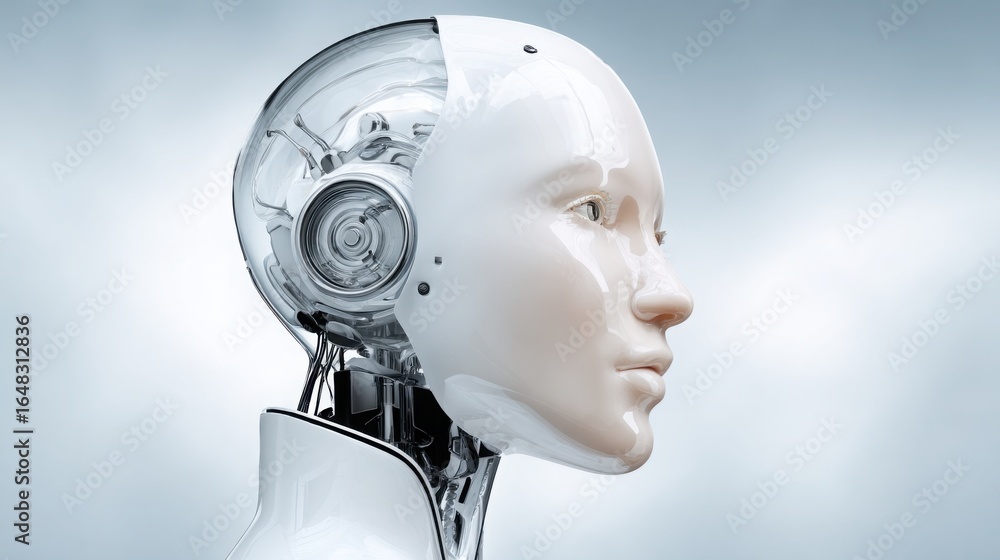 Poster innovative ai-sentiment trading bot icon concept showcasing robot head analyzing market sentiment an