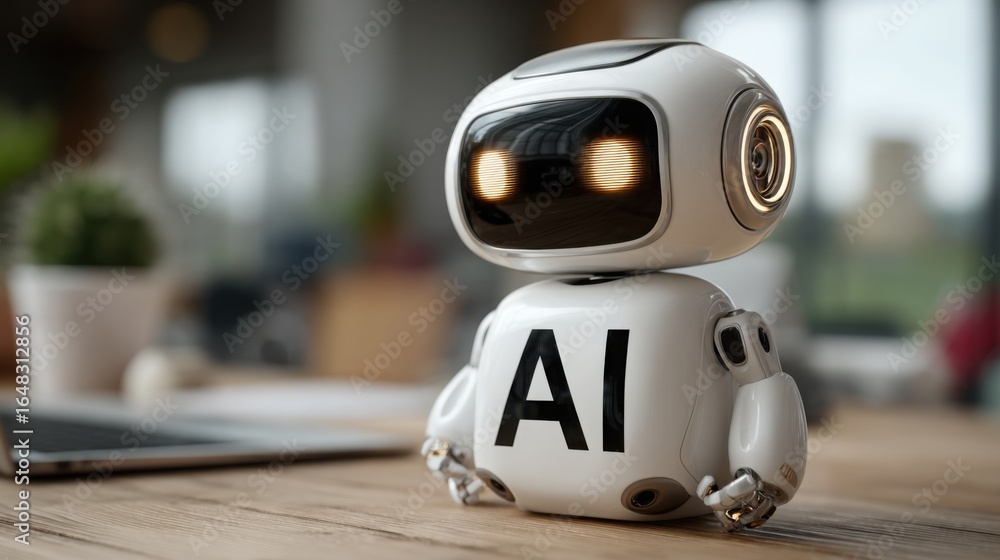 Poster creative ai business brainstorm hub icon concept featuring robot collaborating with team on innovati