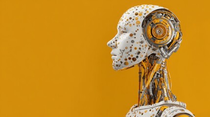 Advanced ai-powered valuation tool icon concept featuring futuristic robot head analyzing data and metrics interface