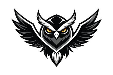 Obraz premium Powerful Owl Mascot Logo with Wide Wings and Piercing Yellow Eyes