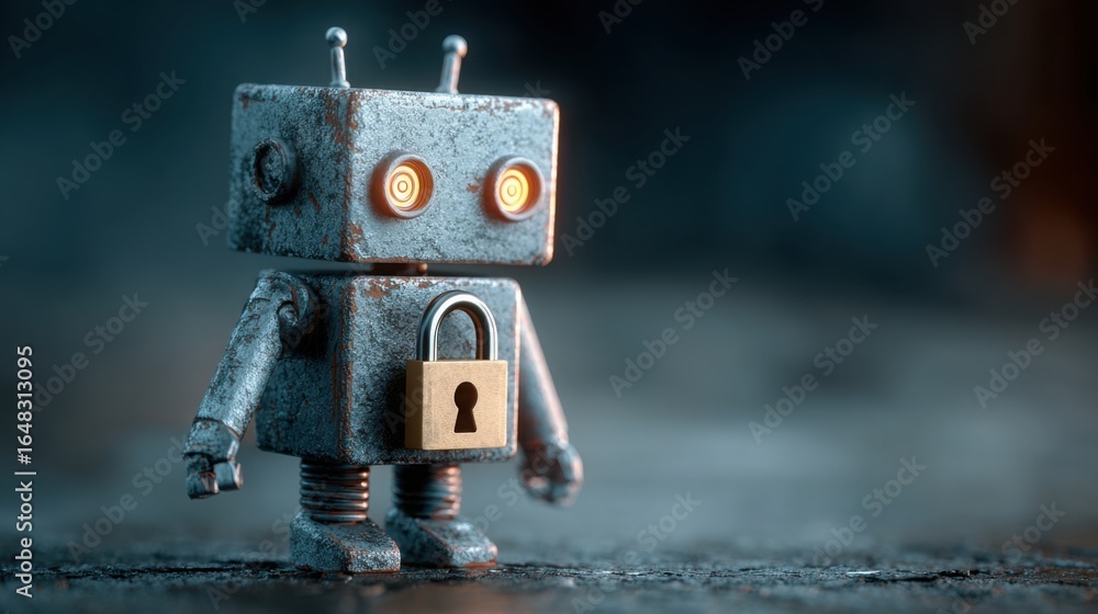 Aufkleber robot with padlock design representing advanced ai business security monitoring panel concept for sa