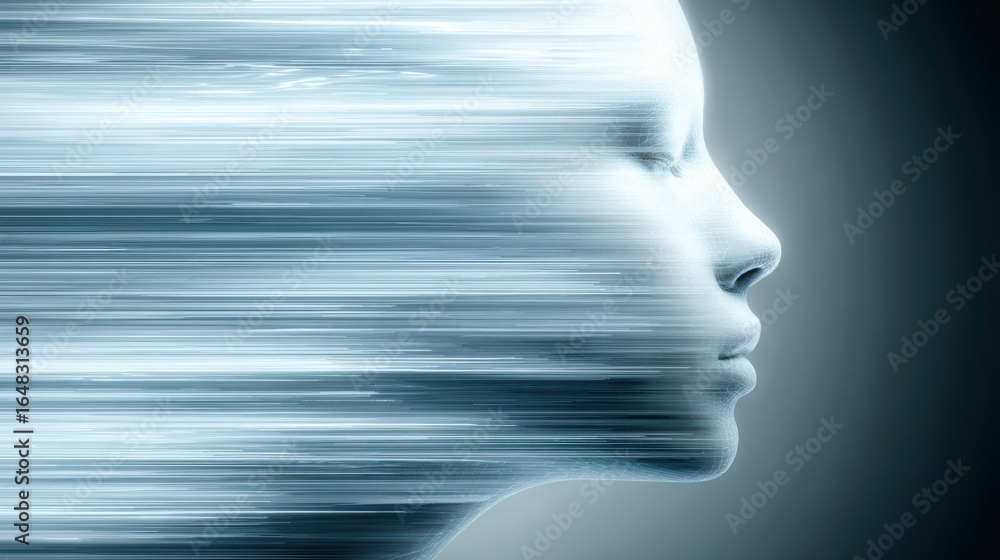 Poster a woman's face with a soft blur effect representing digital identity and modern customer experience 