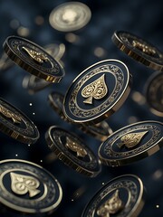Elegant Casino Chips with Gold Accents on Dark Background