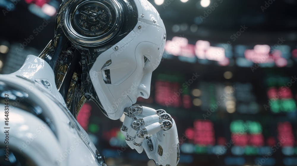 Poster robot holding a clock in its hand symbolizing time management and efficient financial advisory solut