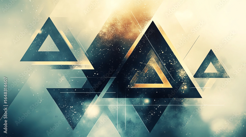 Poster abstract geometric design with triangles and cosmic elements