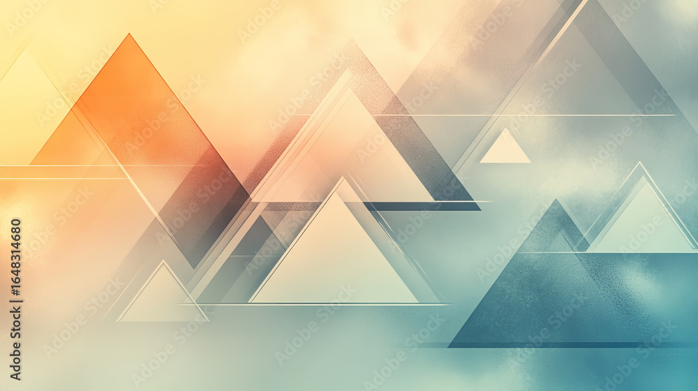 Poster abstract geometric design with overlapping triangles in soft pastel and muted tones
