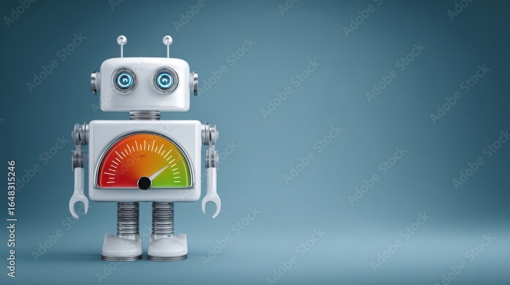 Poster robot equipped with a speedometer illustrating the concept of ai risk management for safeguarding fi