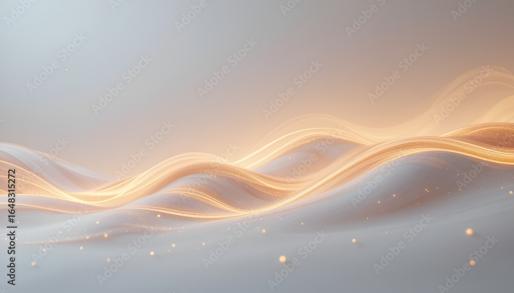 Poster abstract flowing golden light waves with particles create elegant modern digital art design