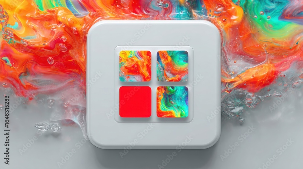 Poster square white button featuring a red square overlay, representing an ai risk matrix icon concept for 