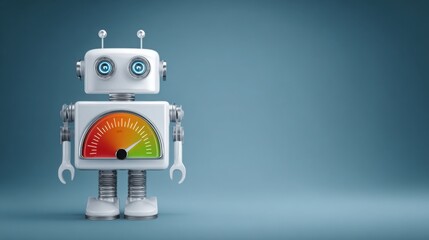 Robot equipped with a speedometer illustrating the concept of ai risk management for safeguarding financial assets and data