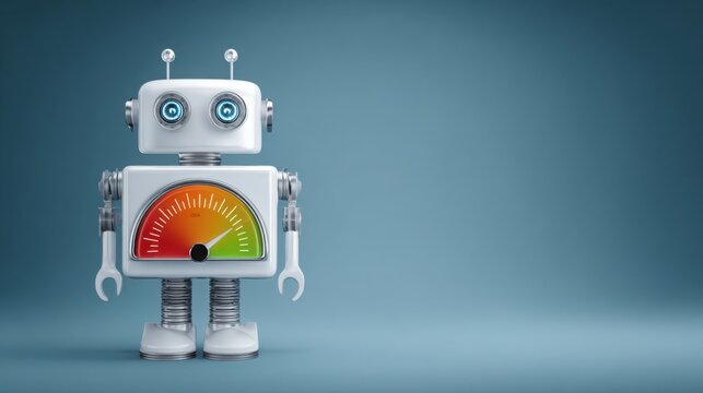 Robot equipped with a speedometer illustrating the concept of ai risk management for safeguarding financial assets and data - Powered by Adobe