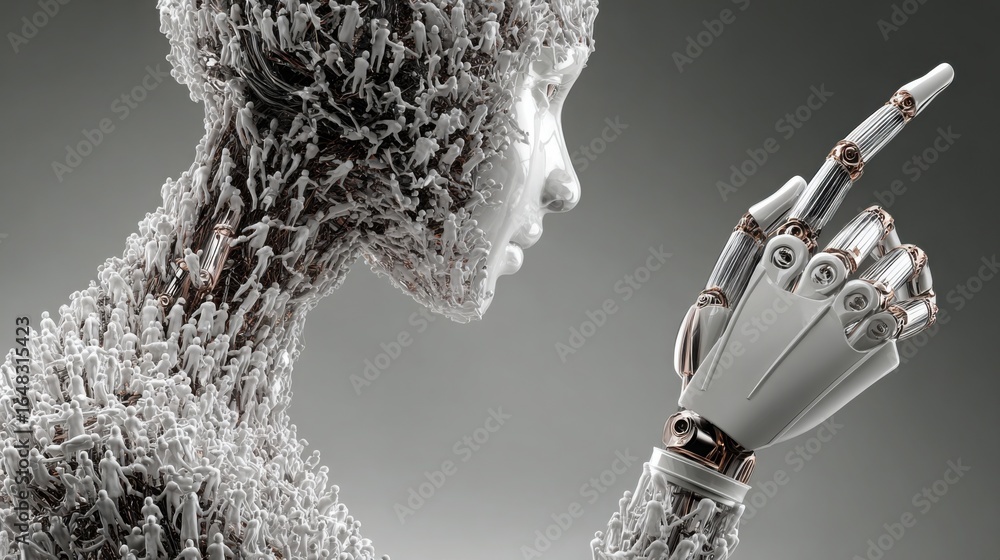 Poster robot holding a cell phone demonstrating modern communication capabilities and advanced ai integrati