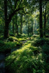 Obraz premium Verdant Forest Floor in Sunlight