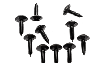 Black Plastic Screws: Close-Up Product Photography on transparent background png