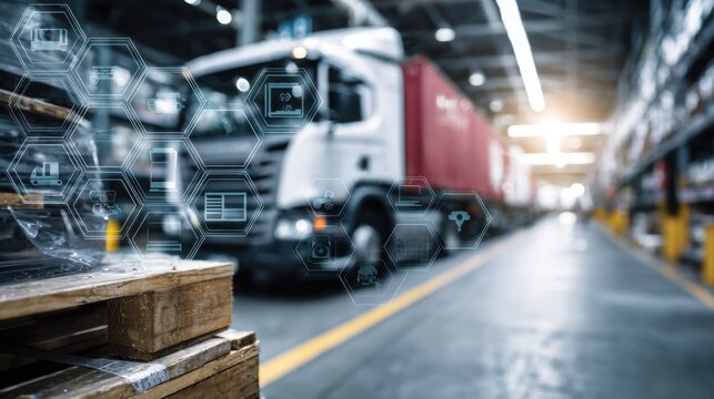 Truck positioned inside a warehouse representing clean grid interface for advanced supply chain management solutions