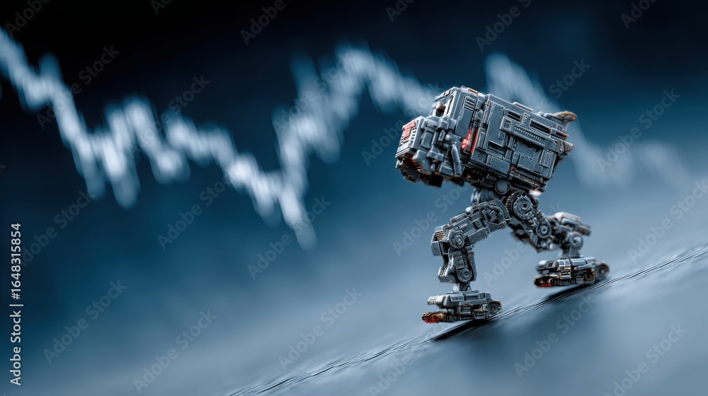 Poster robot analyzing stock charts and generating valuations for ai valuation bot in financial analysis an
