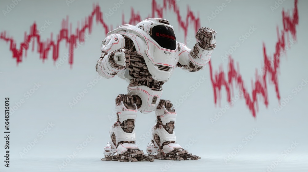 Poster a robot holding a cell phone while representing the future of automated advisory services and recomm