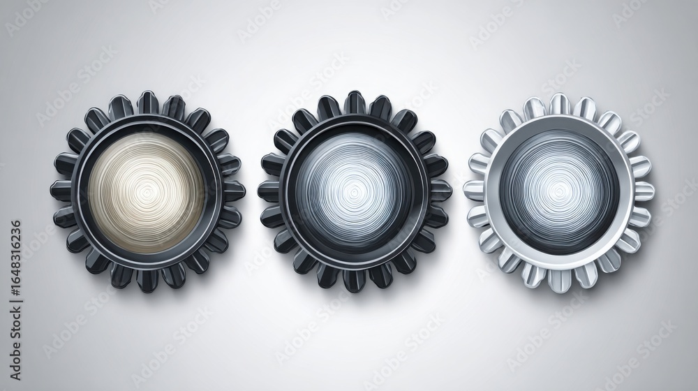 Aufkleber three interlocking gears illustrating the concept of autonomous business units and mechanisms of col