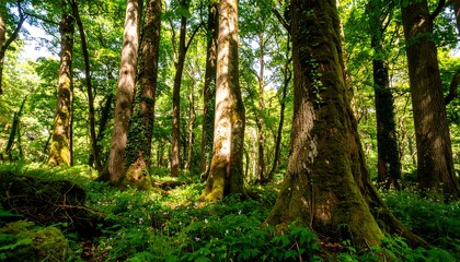 Obraz premium Lush forest canopy with tall trees