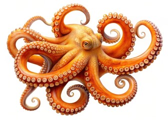 Isolated Orange Octopus with Curled Tentacles Display